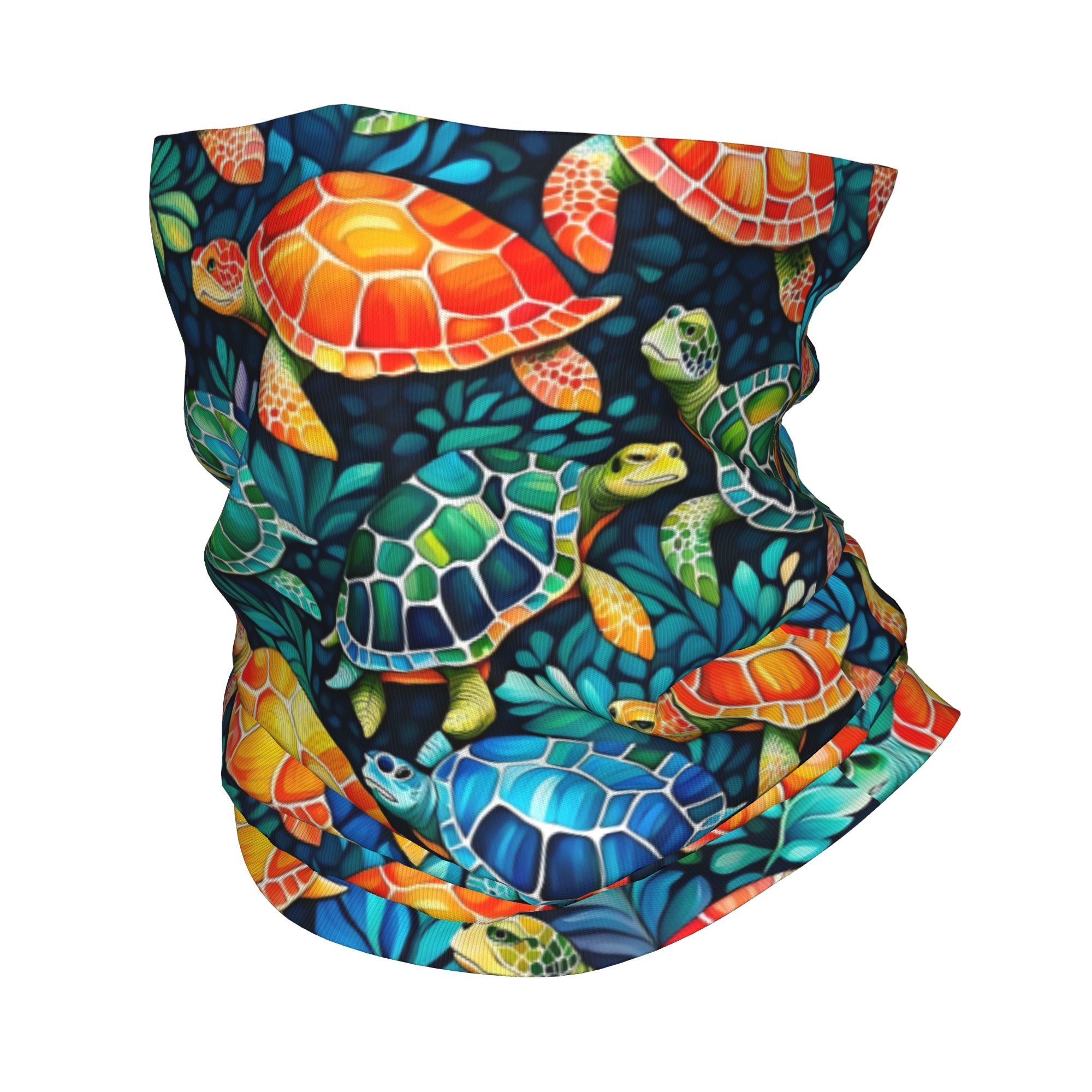 Neck Gaiter Fleece - カスタム面白いカラフルなウミガメネックゲイター、女性男性用UVカット冬用バンダナスカーフ、サイクリング用