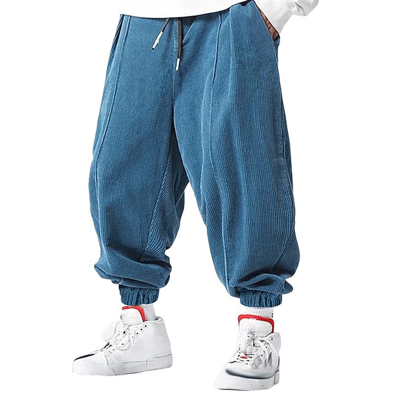 Corduroy Pant Warm - 冬用コーデュロイパンツ、メンズ、新作、無地、フリース裏地、厚手、ゆったりとしたオーバーサイズ、ハレム風スウェットパンツ、冬用、メンズ、暖かい、カジュアルパンツ。