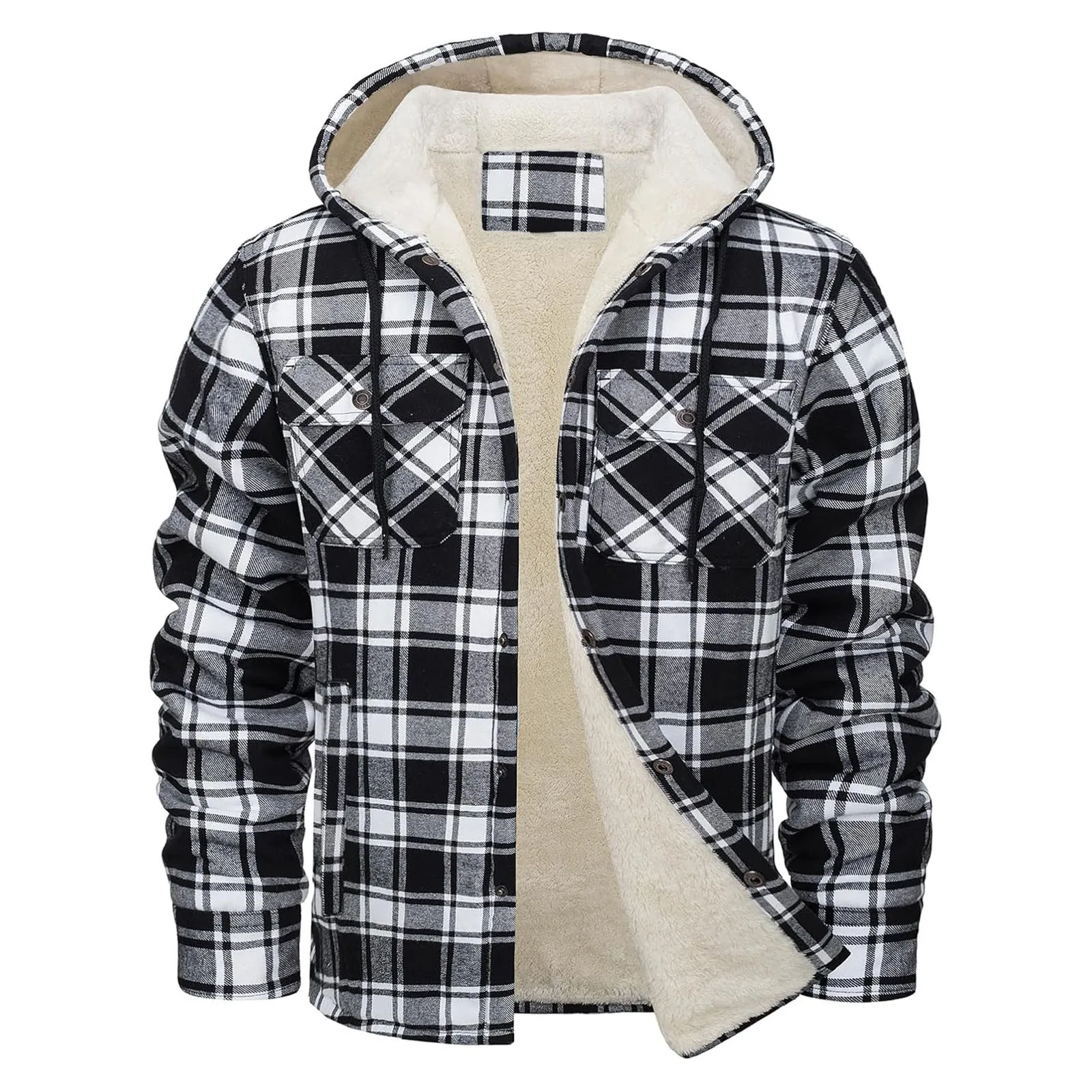 厚く暖かいフランネルフード付きジャケットメンズシェルパフリー - Flannel Shirt Lined のレビューと価格