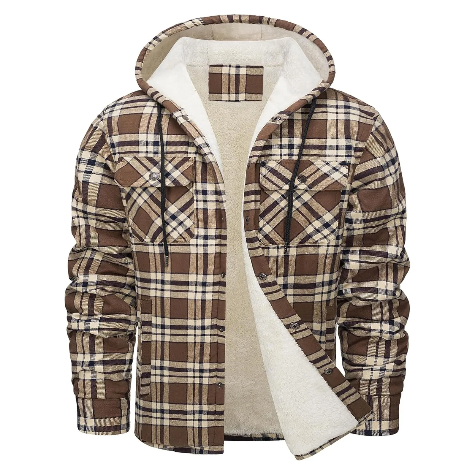 厚く暖かいフランネルフード付きジャケットメンズシェルパフリー - Flannel Shirt Lined のレビューと価格