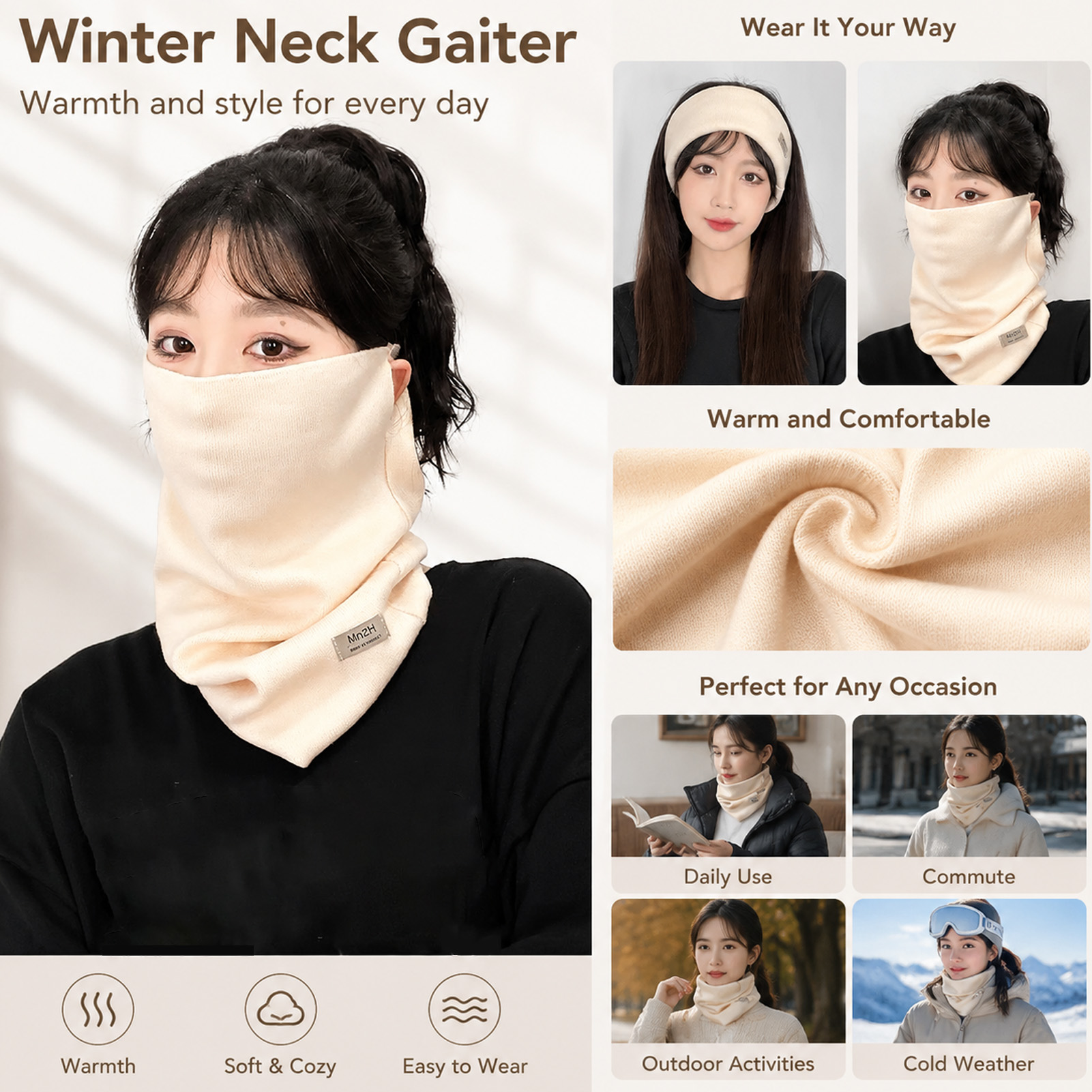 冬の屋外でのスキー、サイクリングに最適な、暖かく肌触りの良い - Neck Gaiter Fleece のレビューと価格
