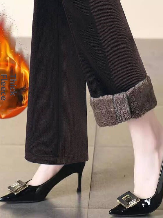 厚みのあるフリース裏地付きハイウエストコーデュロイワイドレッ - Corduroy Pant Warm のレビューと価格