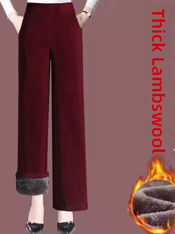 厚みのあるフリース裏地付きハイウエストコーデュロイワイドレッ - Corduroy Pant Warm のレビューと価格