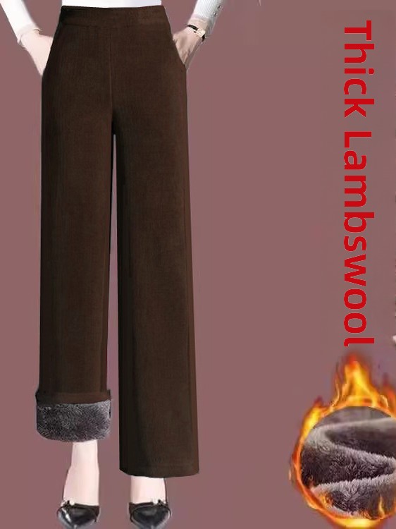 厚みのあるフリース裏地付きハイウエストコーデュロイワイドレッ - Corduroy Pant Warm のレビューと価格