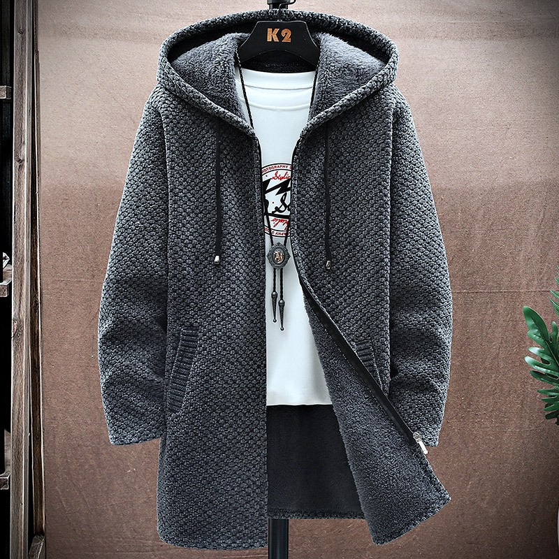 メンズカーディガンカシミヤロングコートセーターフード付き秋冬 - Wool Coat Peacoat のレビューと価格